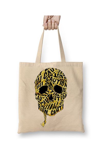 Baskı Dükkanı Προσοχή Skull υφασμάτινη τσάντα με μακριά λαβή