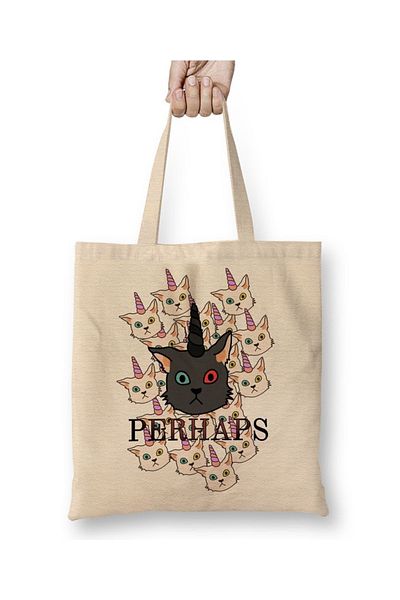 Baskı Dükkanı Υφασμάτινη τσάντα Unicorn Cat Cat με μακριά λαβή