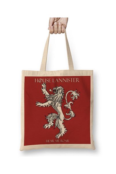 Baskı Dükkanı Game Of Thrones House Lannister 2 υφασμάτινη τσάντα με μακριά λαβή