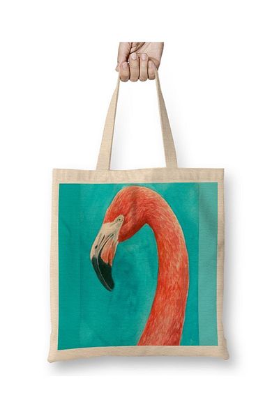 Baskı Dükkanı Flamingo 01 υφασμάτινη τσάντα μακριά λαβή