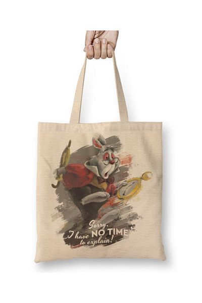 Baskı Dükkanı Λευκό Κουνέλι The White Rabbit υφασμάτινη τσάντα με μακριά λαβή