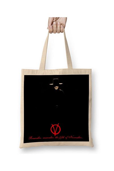 Baskı Dükkanı V For Vendetta Θυμηθείτε υφασμάτινη τσάντα με μακριά λαβή