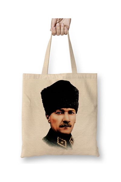 Baskı Dükkanı Geantă din pânză Mustafa Kemal Atatürk cu mâner lung