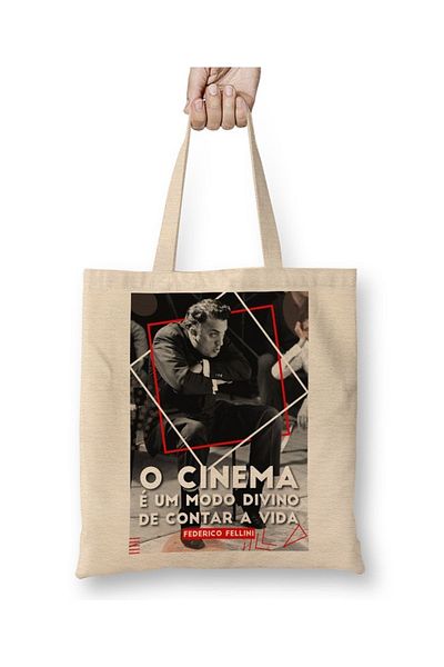Baskı Dükkanı Geantă din pânză Federico Fellini cu mâner lung