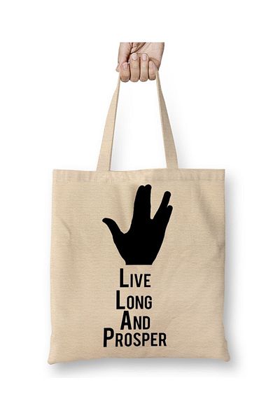 Baskı Dükkanı Spock Live Long And Prosper υφασμάτινη τσάντα με μακριά λαβή