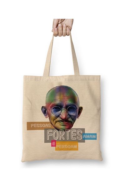Baskı Dükkanı Υφασμάτινη τσάντα Mahatma Gandhi με μακριά λαβή