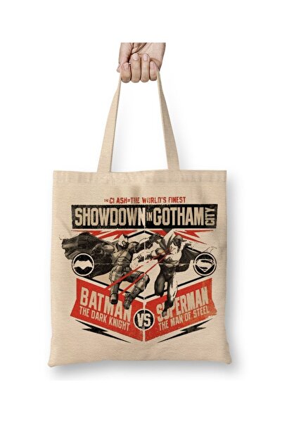 Baskı Dükkanı Υφασμάτινη τσάντα Superman και Batman DC με μακριά λαβή