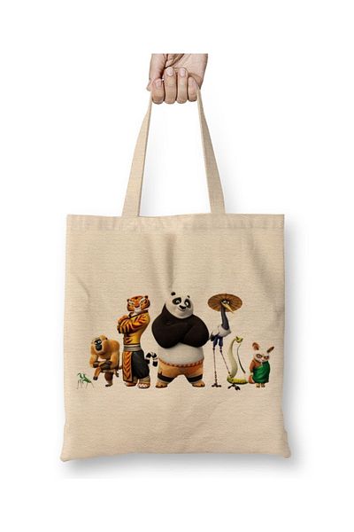 Baskı Dükkanı Geantă din pânză Kung Fu Panda Friends cu mâner lung