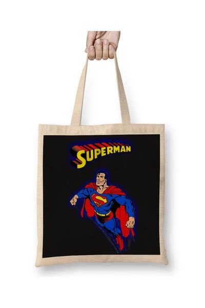 Baskı Dükkanı Υφασμάτινη τσάντα Σούπερμαν με μακριά λαβή