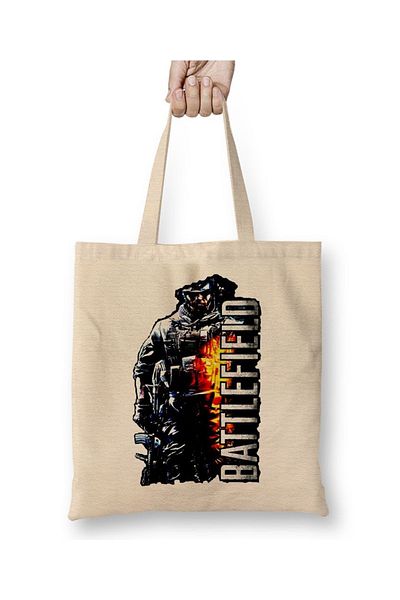 Baskı Dükkanı Geantă din pânză Battlefield Battlefield cu mâner lung