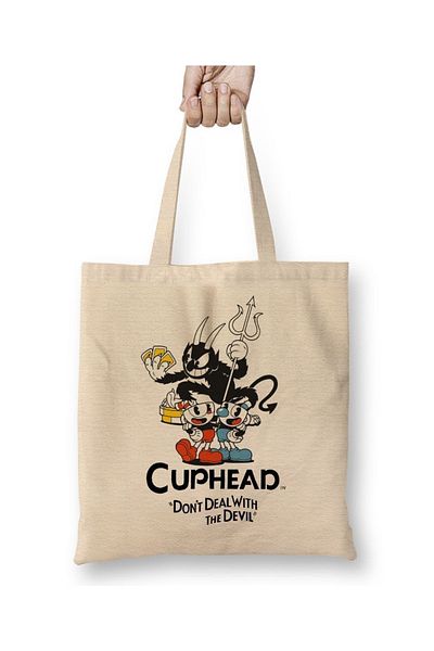 Baskı Dükkanı Cuphead Don't Dealwith The Devil υφασμάτινη τσάντα με μακριά λαβή