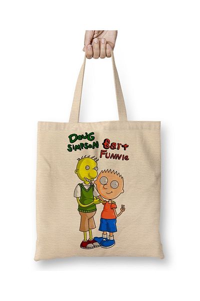 Baskı Dükkanı Bart Funnie E Doug Simpson υφασμάτινη τσάντα με μακριά λαβή