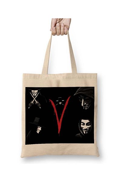 Baskı Dükkanı V For Vendetta Blood In V υφασμάτινη τσάντα με μακριά λαβή