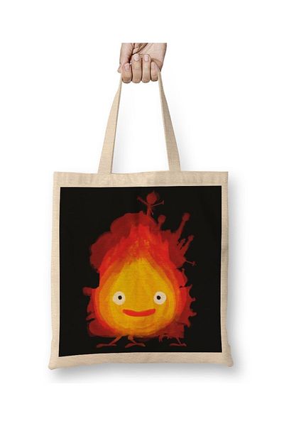 Baskı Dükkanı Geantă din pânză Calcifer Castelul în mișcare Howls cu mâner lung