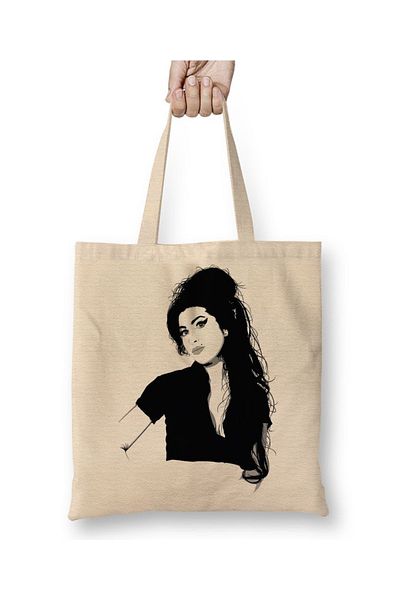 Baskı Dükkanı Geantă din pânză Amy Winehouse 02 cu mâner lung