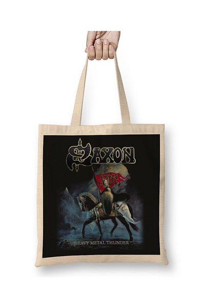 Baskı Dükkanı Geantă din pânză Saxon Heavy Metal Thunder cu mâner lung