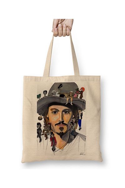 Baskı Dükkanı Geantă din pânză Johnny Depp No Back cu mâner lung