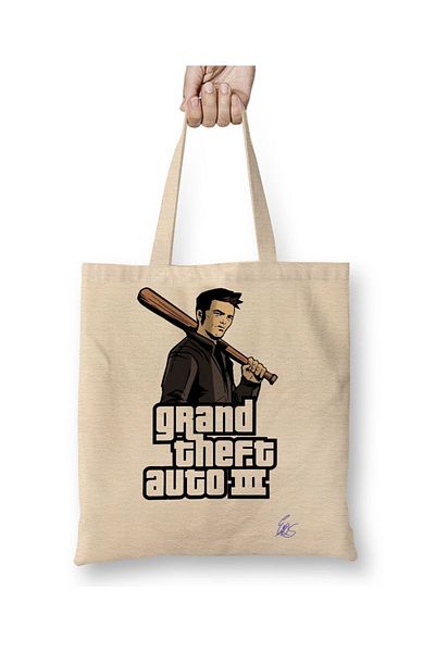 Baskı Dükkanı Υφασμάτινη τσάντα Grand Theft Auto Gta 01 με μακριά λαβή