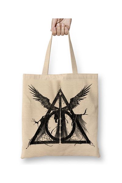 Baskı Dükkanı Υφασμάτινη τσάντα Deathly Hallows με μακριά λαβή