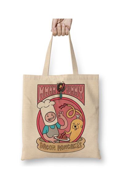 Baskı Dükkanı Adventure Time Palačinke sa slaninom 01 Tkanina Torba Duga Sa r...