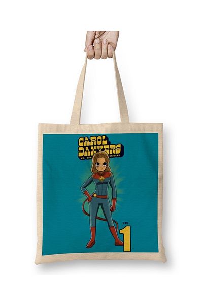 Baskı Dükkanı Captain Marvel Carol Danvers The Skrulls υφασμάτινη τσάντα με μακριά λαβή