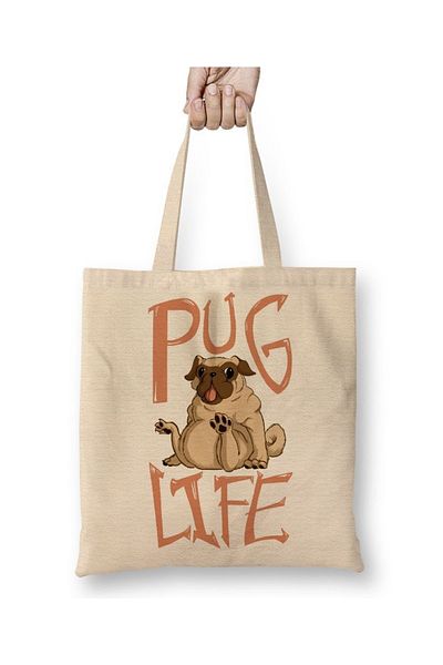Baskı Dükkanı Υφασμάτινη τσάντα Thug Life Dog Pug Life με μακριά λαβή