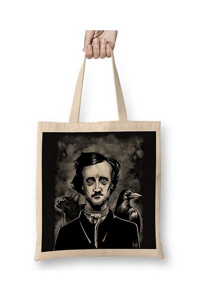 Baskı Dükkanı Ποτέ ξανά υφασμάτινη τσάντα Edgar Allan Poe με μακριά λαβή