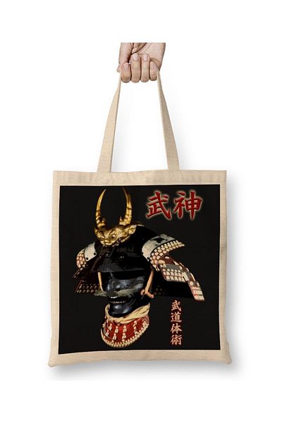 Baskı Dükkanı Υφασμάτινη τσάντα Bujinkan Samurai Kabuto με μακριά λαβή
