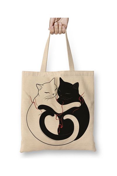 Baskı Dükkanı Love Cats Blazing Cat Love υφασμάτινη τσάντα με μακριά λαβή