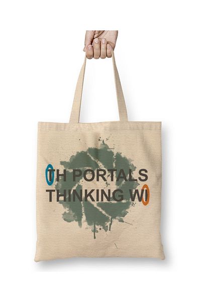 Baskı Dükkanı Portals Thinking With Portals υφασμάτινη τσάντα με μακριά λαβή