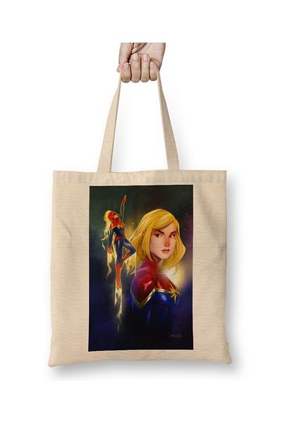 Baskı Dükkanı Υφασμάτινη τσάντα Avengers Captain Marvel με μακριά λαβή