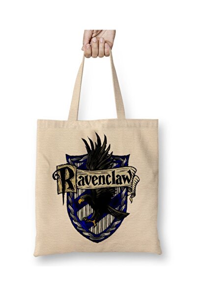 Baskı Dükkanı Ravenclaw Logo Bez Çanta Uzun Saplı