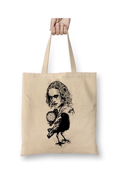 Baskı Dükkanı Υφασμάτινη τσάντα Crow Face με μακριά λαβή