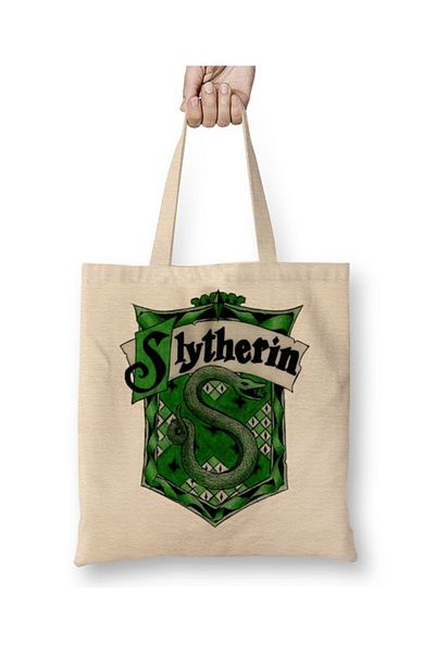 Baskı Dükkanı Geantă din pânză Slytherin 01 cu mâner lung