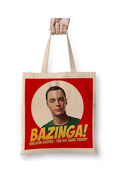 Baskı Dükkanı The Big Bang Theory Sheldon Cooper Bazinga Geantă din pânză cu mâner lung