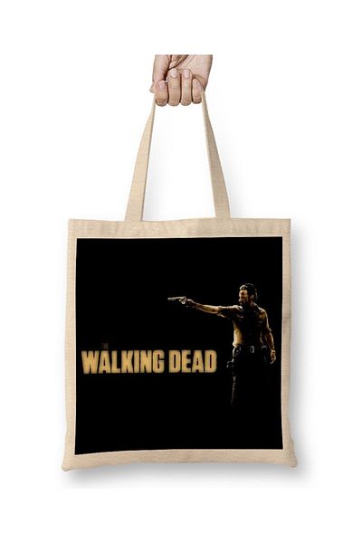 Baskı Dükkanı The Walking Dead Rick Μαύρη υφασμάτινη τσάντα με μακριά λαβή