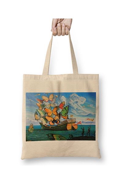 Baskı Dükkanı Υφασμάτινη τσάντα Sailboat Butterflies με μακριά λαβή