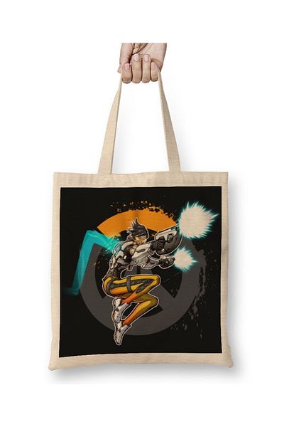 Baskı Dükkanı Overwatch One Fanart Tracer υφασμάτινη τσάντα με μακριά λαβή