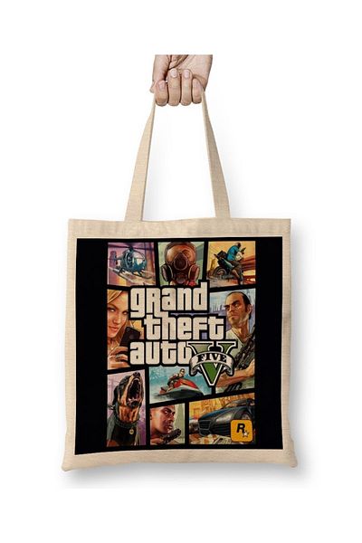 Baskı Dükkanı Geantă din pânză Grand Theft Auto 5 Gta V cu mâner lung