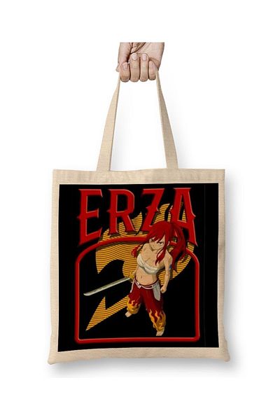 Baskı Dükkanı Fairy Tail Erza Scarlet Ready To Fight υφασμάτινη τσάντα με μακριά λαβή