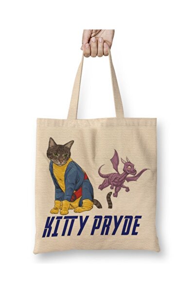 Baskı Dükkanı Kitty Pryde Black Lynx Cat mačka Tkanina Torba Duga Sa ručkom