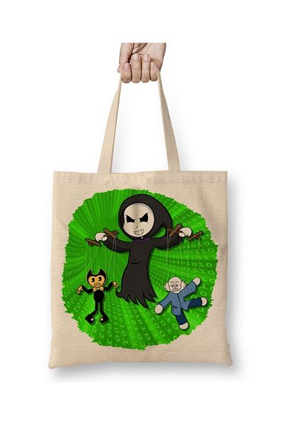 Baskı Dükkanı Toddyn Bendy Sans Puppet Πράσινη υφασμάτινη τσάντα με μακριά λαβή