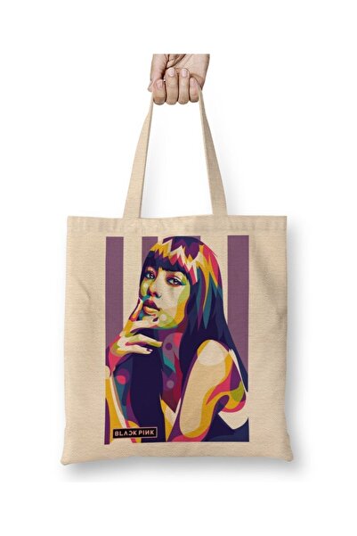Baskı Dükkanı Geantă din pânză Lalisa Monoban Blackpink cu mâner lung