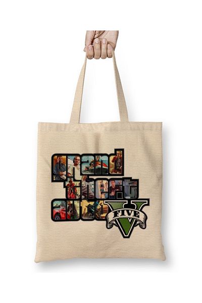 Baskı Dükkanı Geantă din pânză Grand Theft Auto Gta Logo cu mâner lung