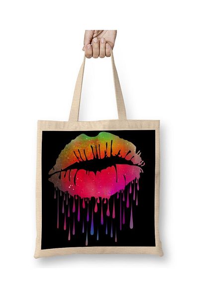 Baskı Dükkanı Geantă din pânză Lips Like Candy cu mâner lung