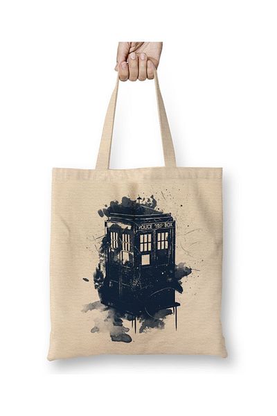 Baskı Dükkanı Geantă din pânză Doctor Who Tardis Splash Style cu mâner lung