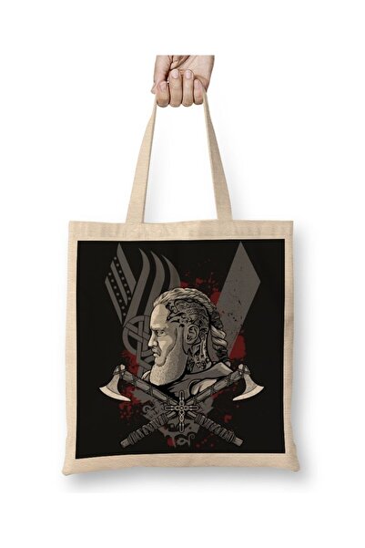 Baskı Dükkanı Vikings Ragnar Lothbrok Tkanina Torba Duga Sa ručkom