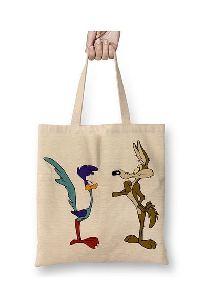 Baskı Dükkanı Road Runner And Coyote Tote Bag με μακριά λαβή