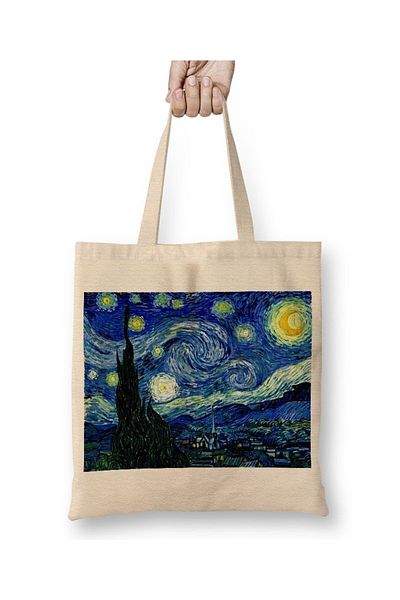 Baskı Dükkanı Geantă Van Gogh Starry Night din pânză cu mâner lung