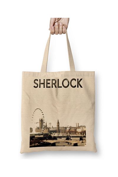 Baskı Dükkanı Geantă din pânză Sherlock cu mâner lung